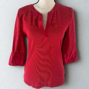 Maeve by Anthropologie Red Split-Neck Casual Blouse M - 3/4 Sleeve - EUC